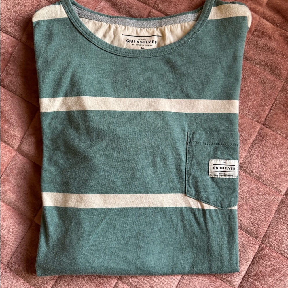 Quiksilver Men's Green Striped Shirt